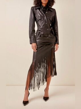 Alexander Wang Black Leather Fringe Dress Size 4